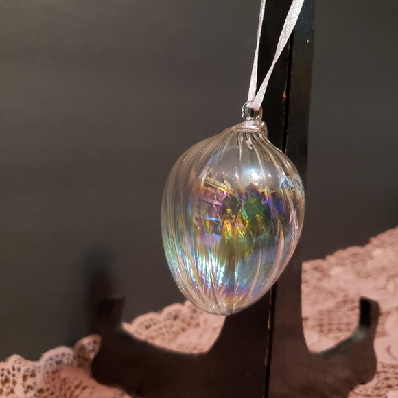 Vintage Blown Glass Ornaments Iridescent Pastel Hanging Decorations Set of 4 - Picture 3 of 8